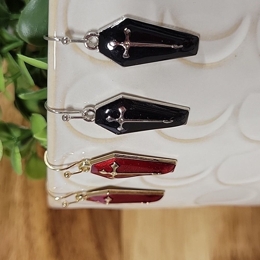 Goth Coffin Charm Drop Earrings, choice of color